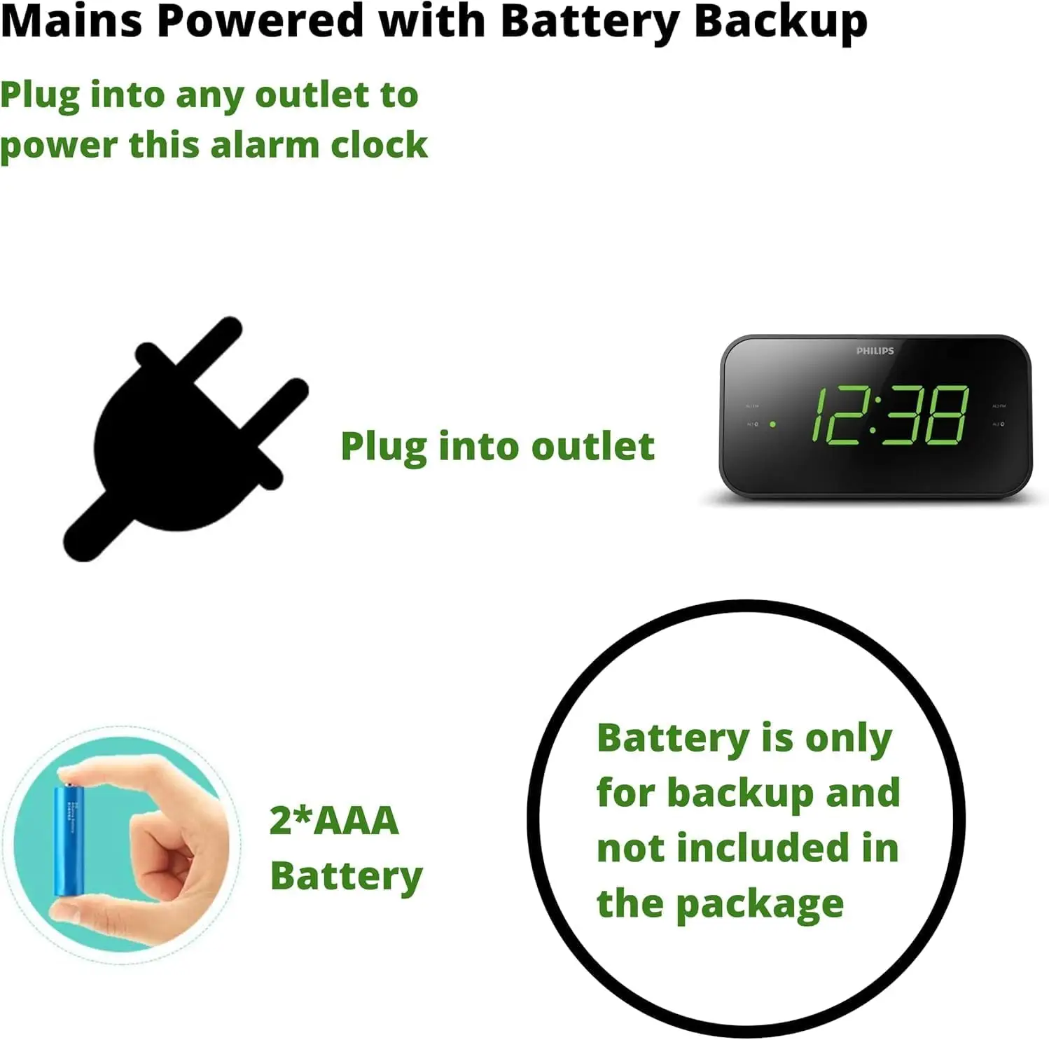 Digitaalne Äratuskell Philips raadioga, FM-raadio ja suur LED-ekraan – Must - Image 4