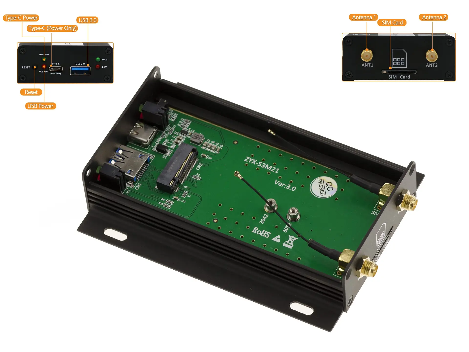 KALEA-INFORMATIQUE M.2 B-Key -> USB 3.0 Adapter WWAN/LTE-moodulitele - Pilt 2