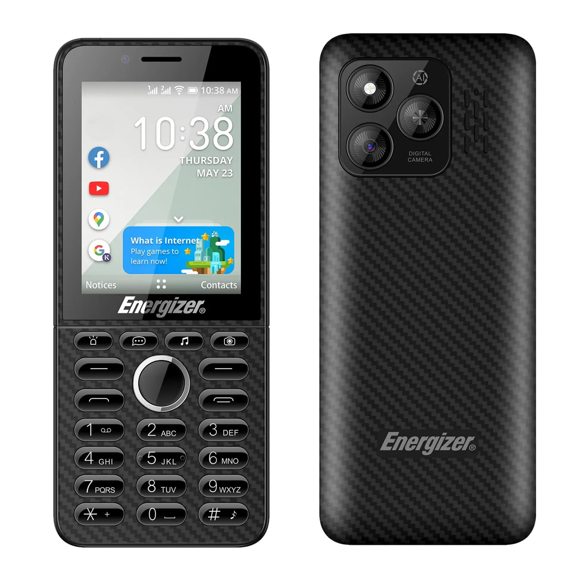 Energizer E288S - Avatud 4G Mobiiltelefon KaiOS'iga - 2.8 Tolline Ekraan - Dual SIM - 4GB Mäluga + 512MB RAM - 2000mAh Aku - GPS, Wi-Fi, Whatsapp, Facebook - USB-C - Must