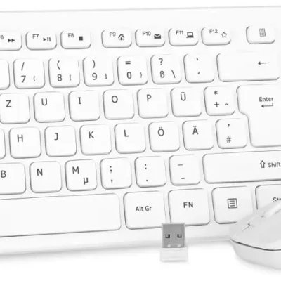 Rii juhtmevaba klaviatuuri ja hiire komplekt – Valge (QWERTZ)