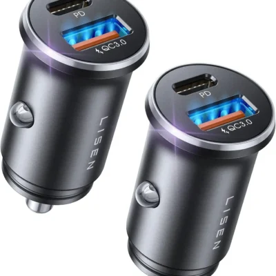 Lisen autolaadija 2-pakk. USB-A ja USB-C