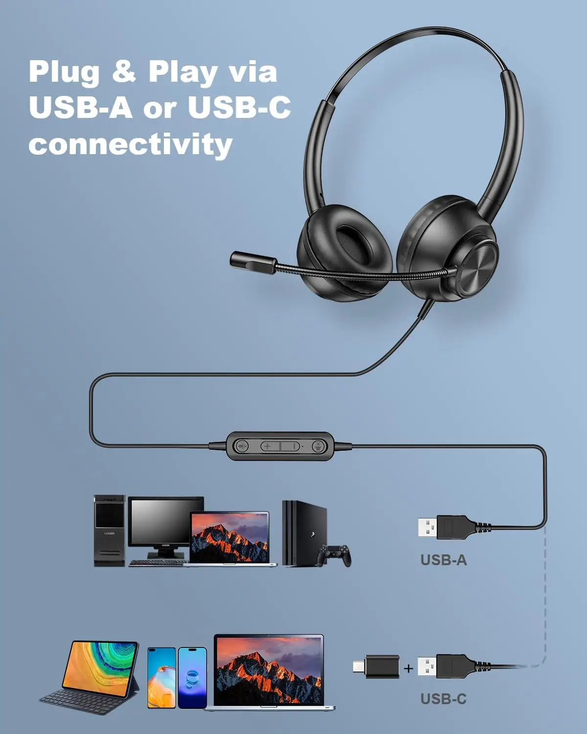 New Bee H368 USB-A ja USB-C Juhtmega Peakomplekt – Must - Image 4