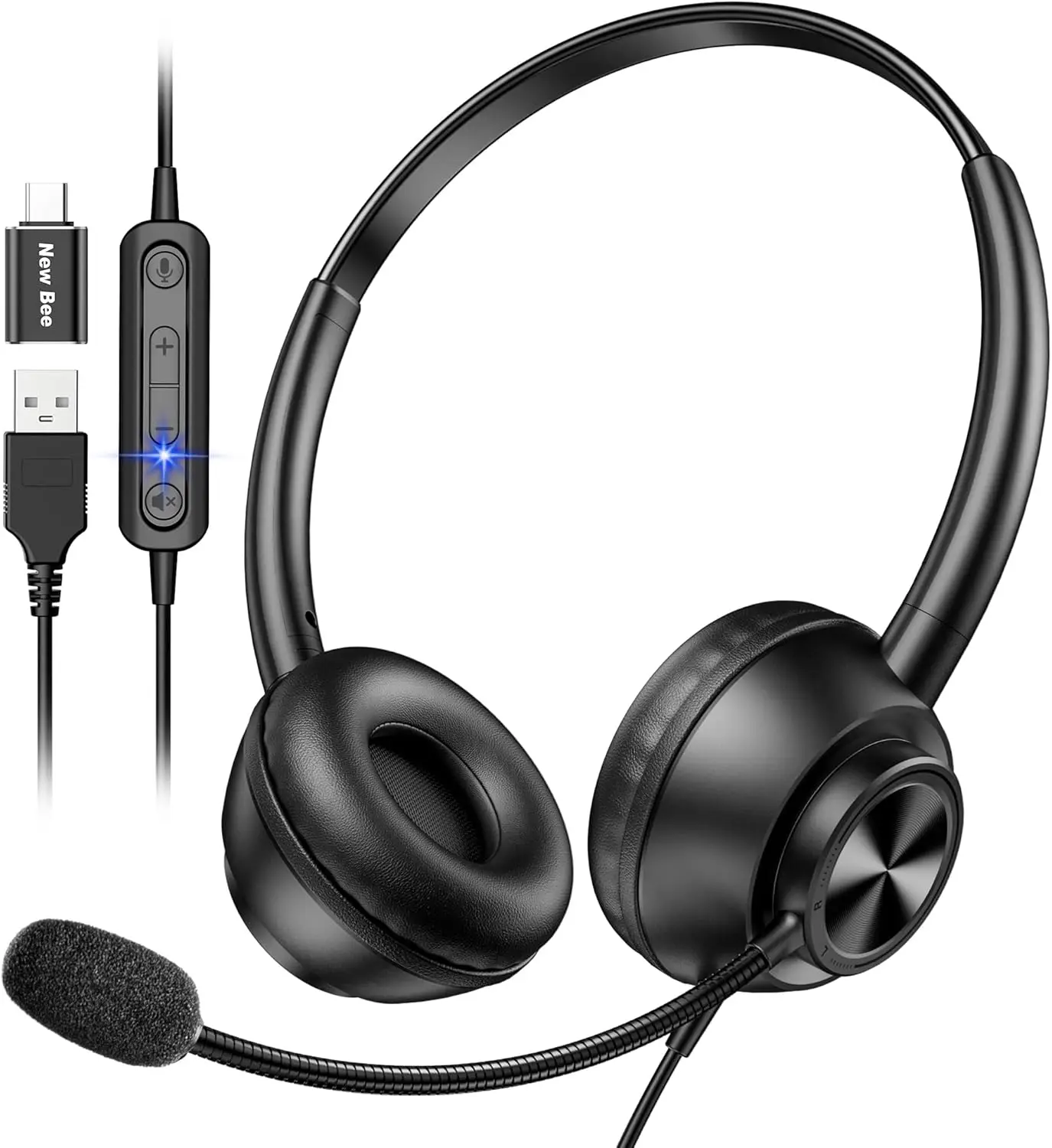 New Bee H368 USB-A ja USB-C Juhtmega Peakomplekt – Must