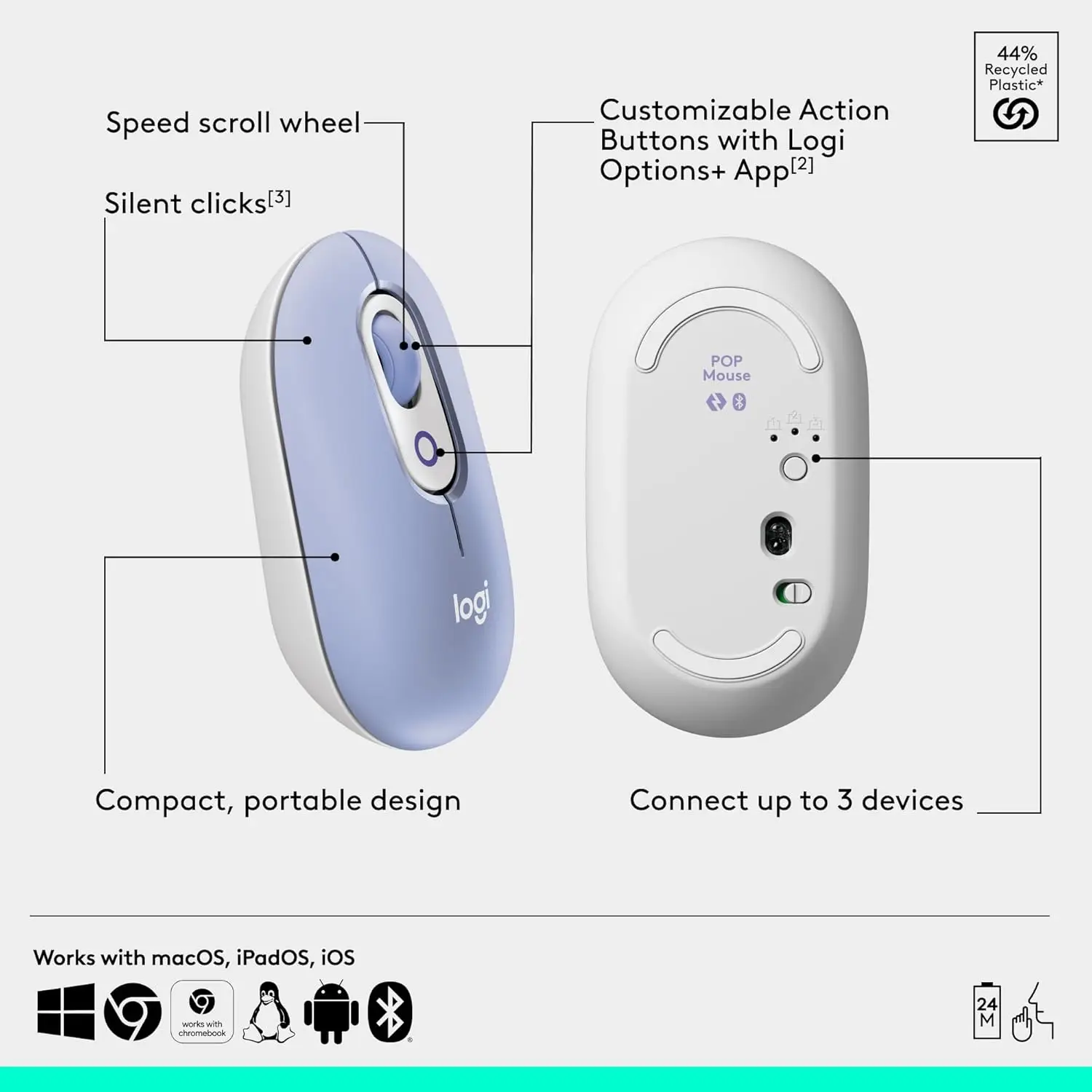 Logitech POP Juhtmevaba Hiir - Lilla - Pilt 6