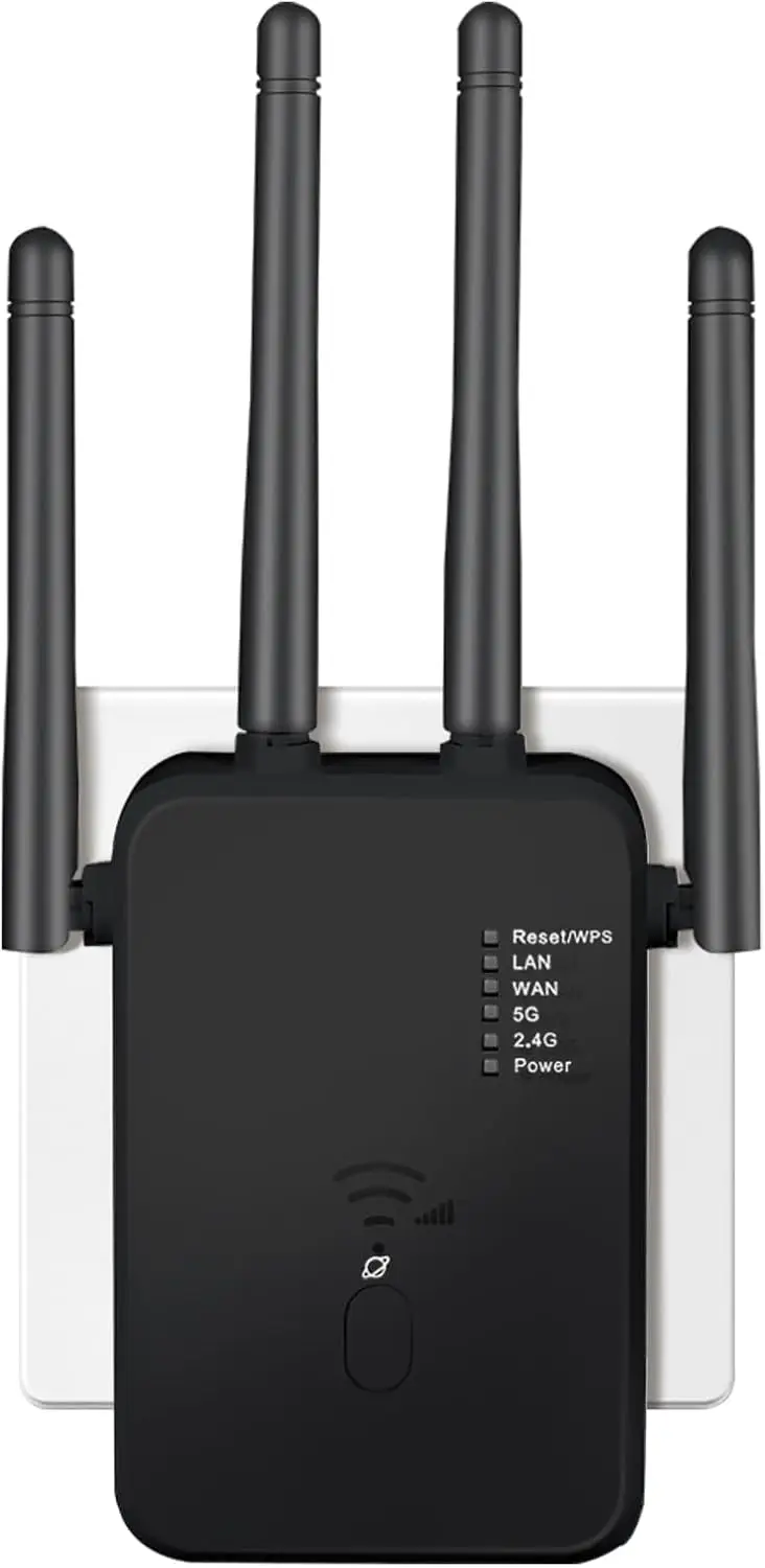 QWDQWD 2025 kahesageduslik Wi-Fi pikendaja (1200 Mbit/s)- Must