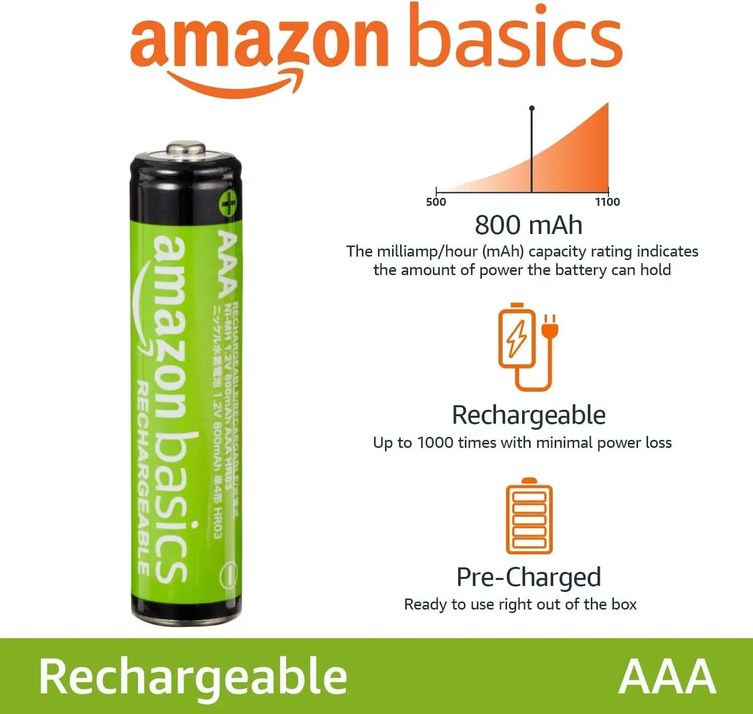 Amazon Basics AAA Laetavad Akud 800mAh (10tk) - Image 2