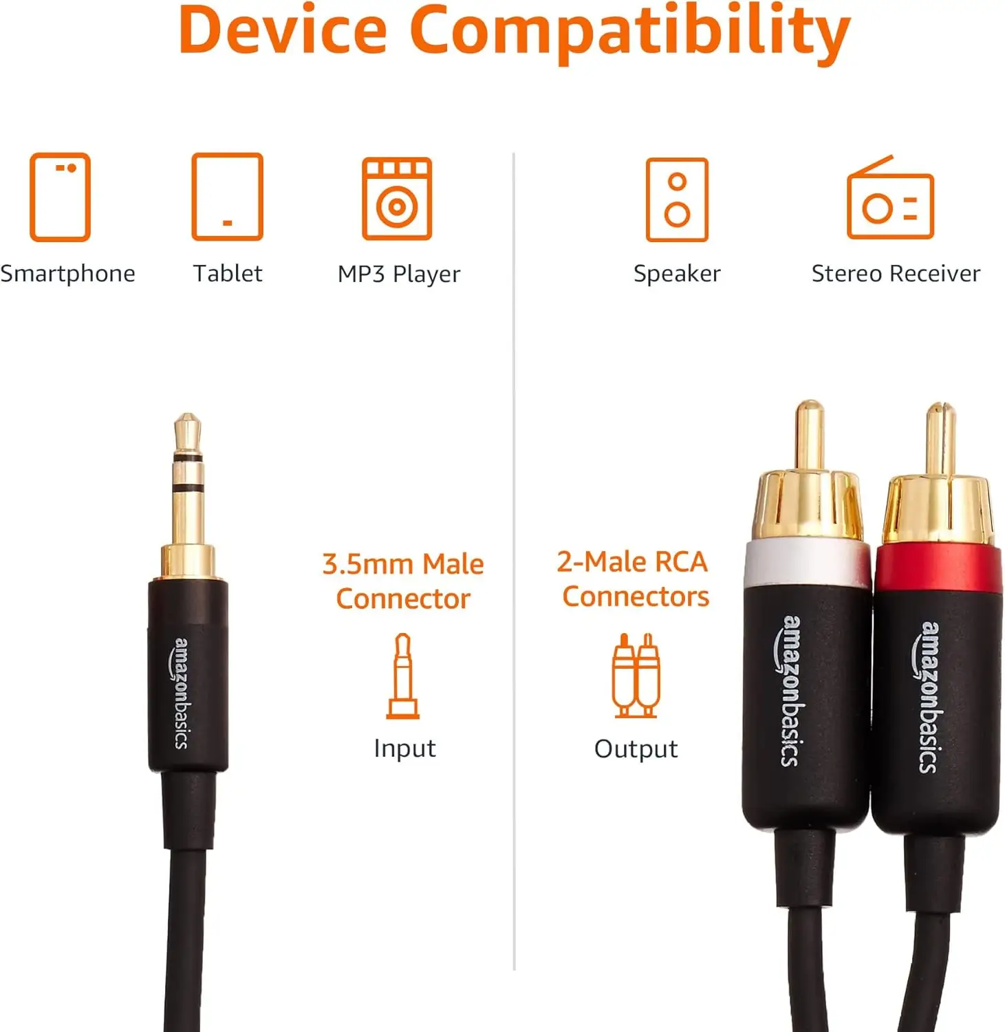 AmazonBasics PBH-19821 RCA->3,5mm aux audiokaabel (1,22 m) - Image 2