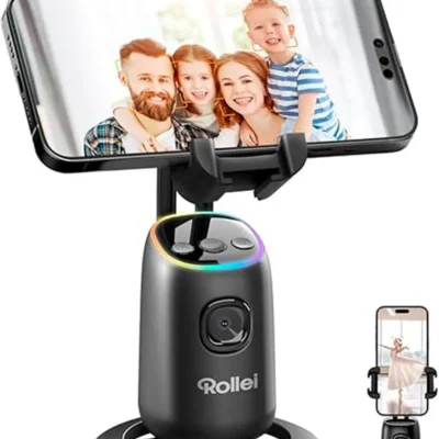 Rollei Easy Creator Desktop AI-jälgimisega telefonistatiiv (360° näotuvastus, must)