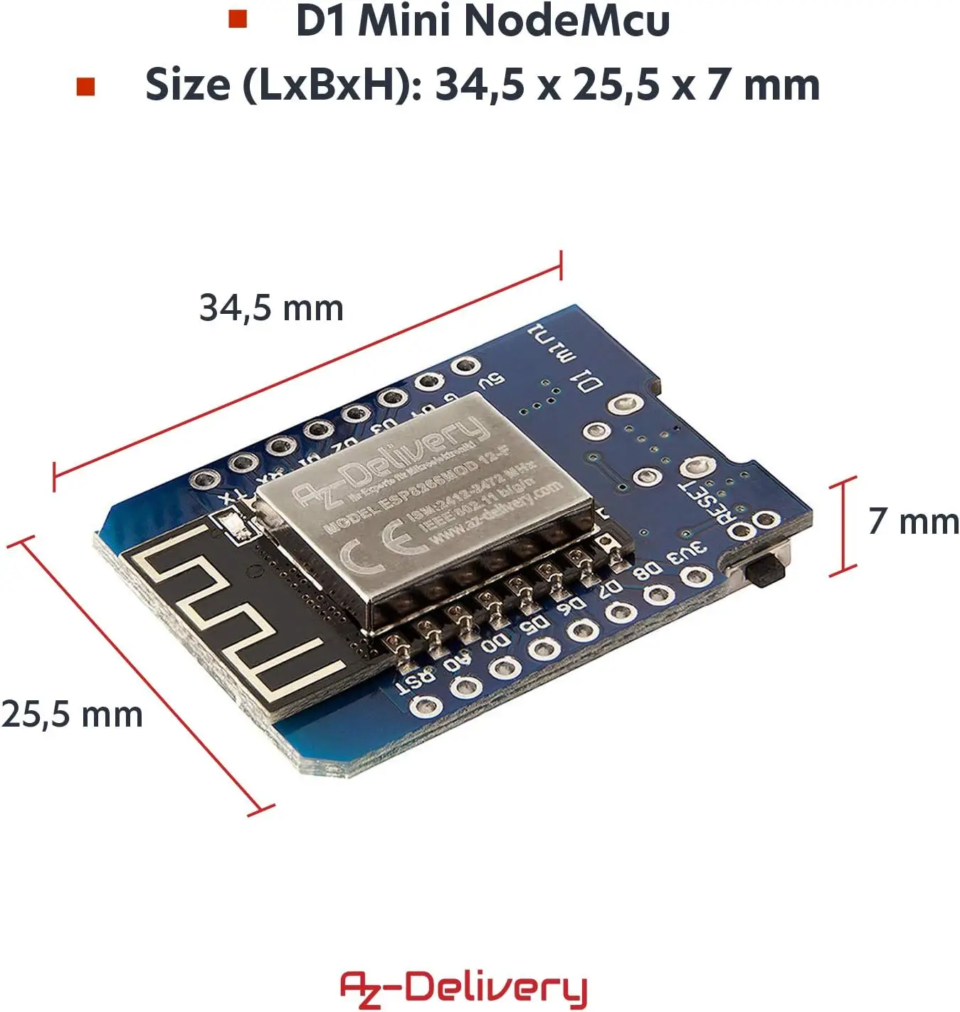AZDelivery D1 Mini NodeMCU arendusplaat (5tk) - Pilt 3