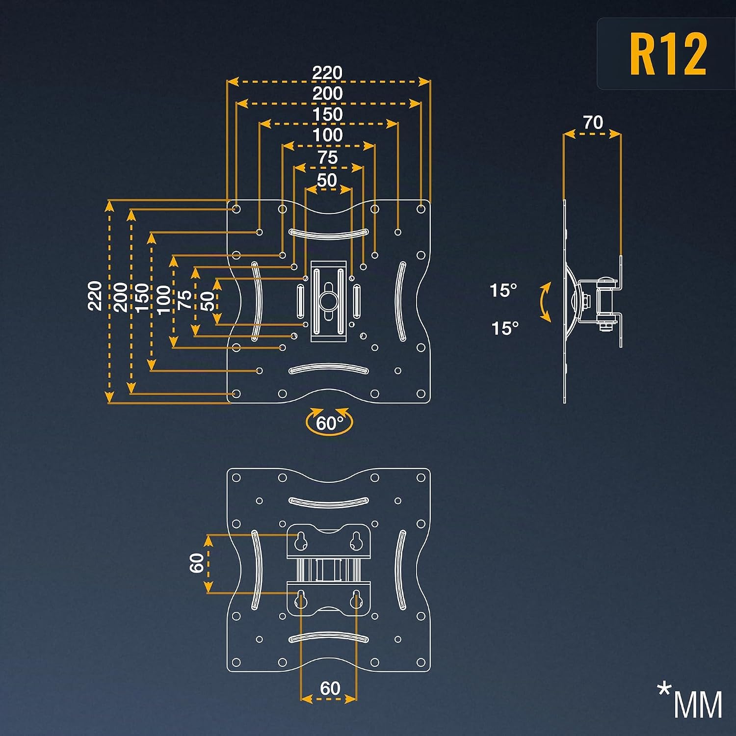 Ricoo TV Seinakinnitus R12- Must - Pilt 9