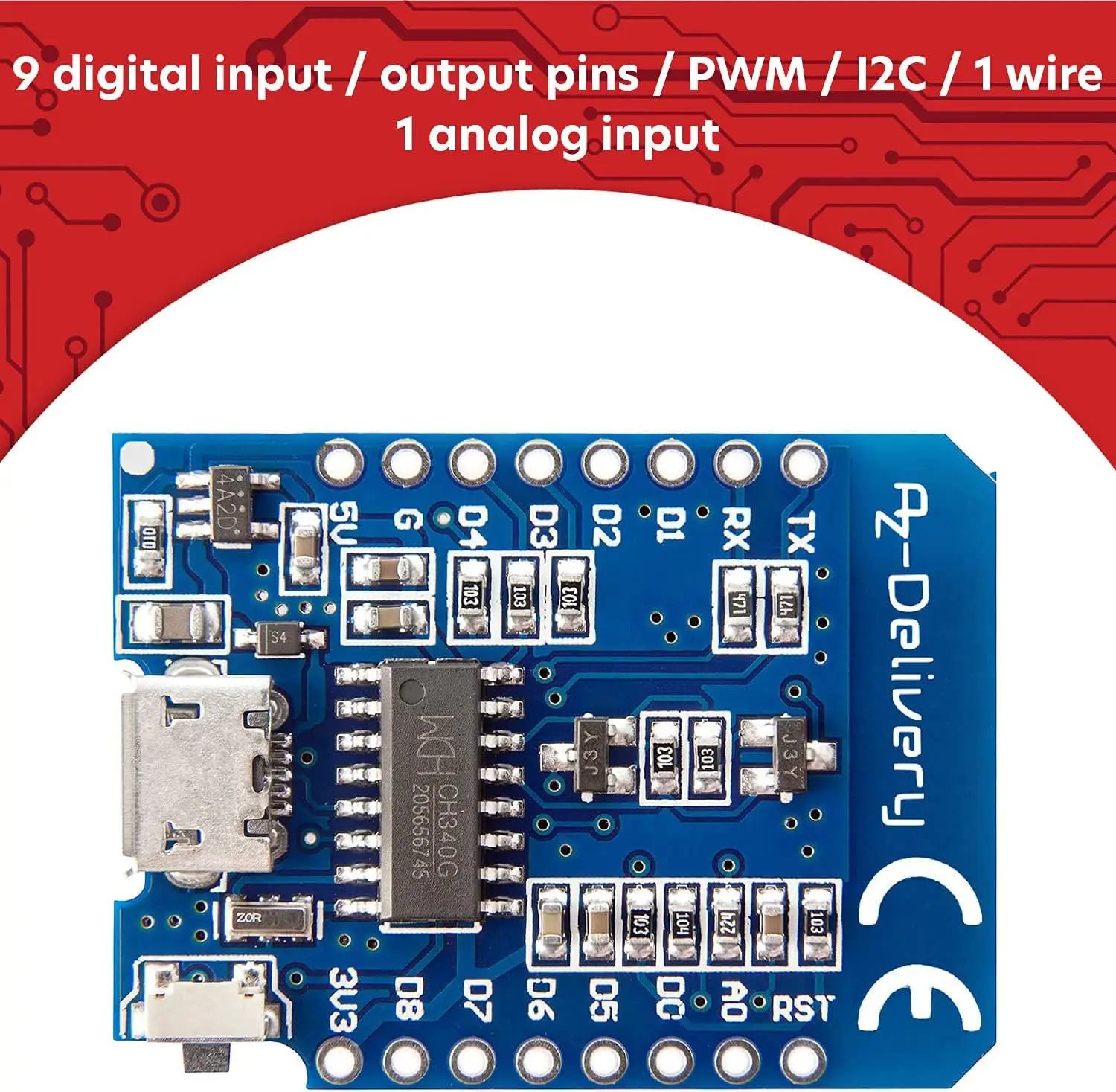 AZDelivery D1 Mini NodeMCU arendusplaat (5tk) - Pilt 4