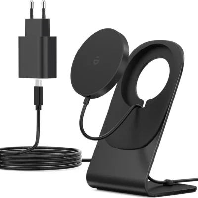 RoRoSkin Juhtmevaba MagSafe Laadija Koos Jalaga- Must