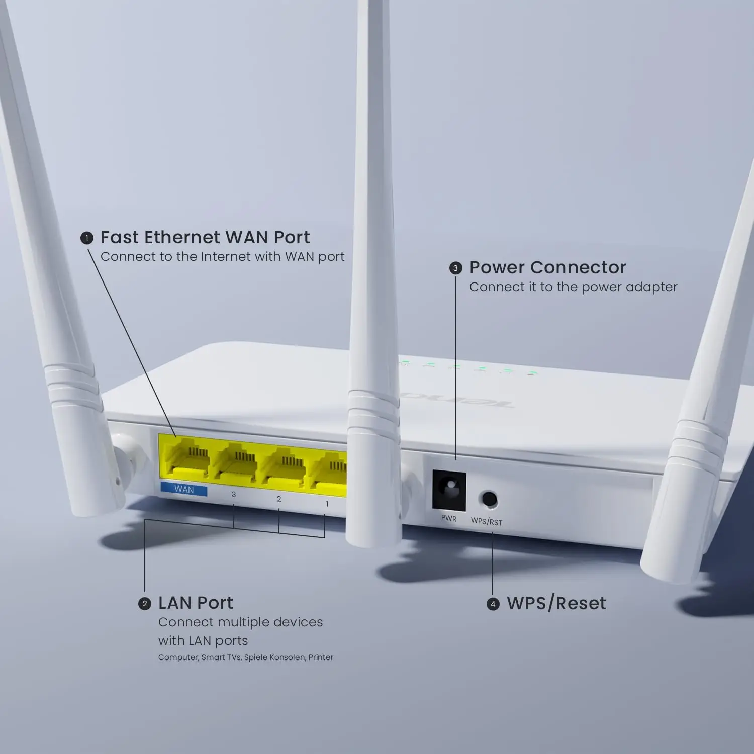 Tenda F3 N300 WiFi-ruuter- Valge - Pilt 3