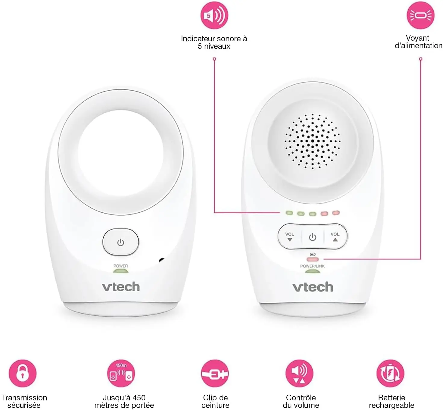 Vtech Kõlariga Beebimonitor BM1120- Valge - Pilt 2
