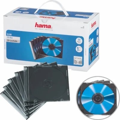 Hama õhukesed CD-toorikute ümbrised (50 tk pakis, kõrgus 5 mm, läbipaistev/must)