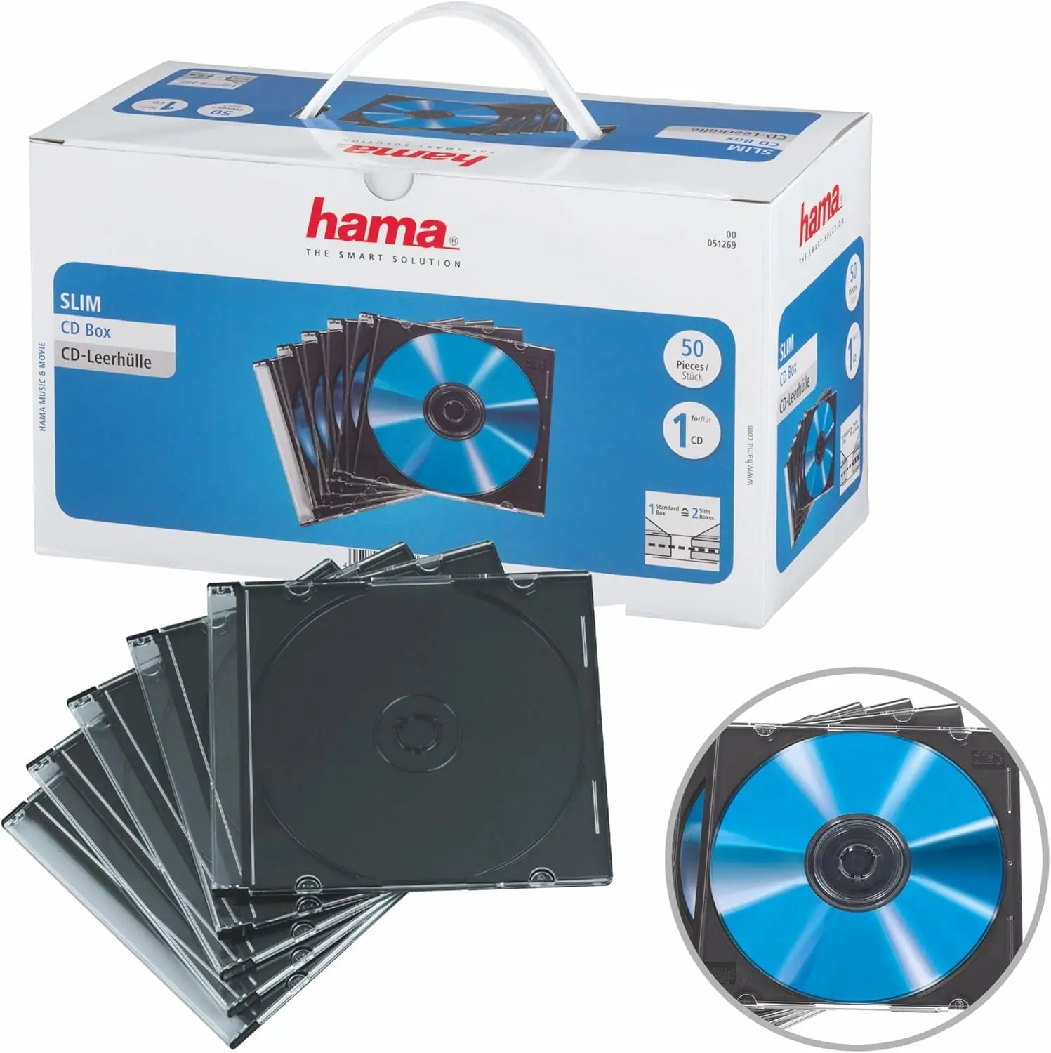 Hama õhukesed CD-toorikute ümbrised (50 tk pakis, kõrgus 5 mm, läbipaistev/must)