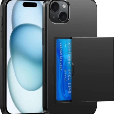 SZSSZSM kaarditaskuga ümbris iPhone 15 nutitelefonile – Must