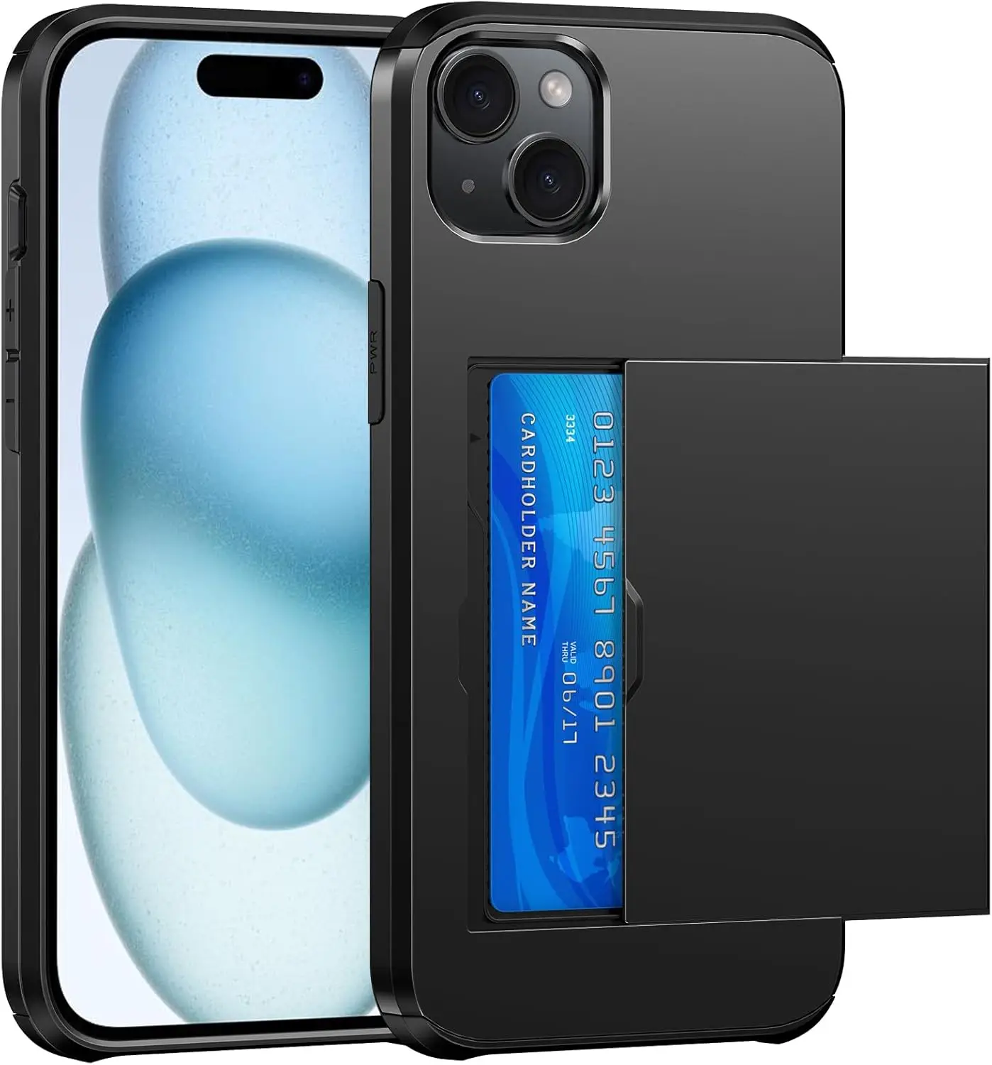 SZSSZSM kaarditaskuga ümbris iPhone 15 nutitelefonile - Must