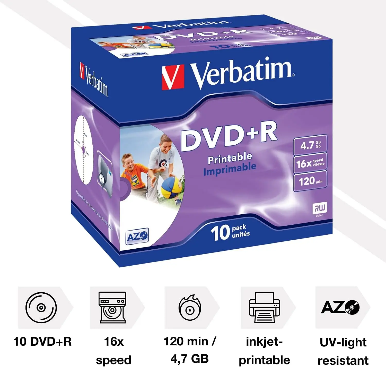 Verbatim DVD+R toorikud (10 tk pakis, 4,7 GB, 16x kirjutamiskiirus, prinditava pinnaga) - Pilt 2