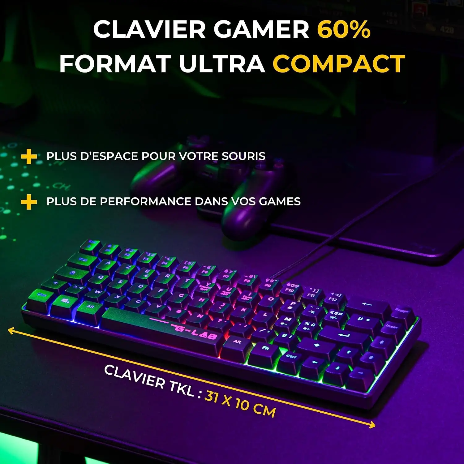 The G-Lab Keyz Hydrogen poolmehaaniline juhtmega RGB mänguriklaviatuur 60%- Must - Pilt 2