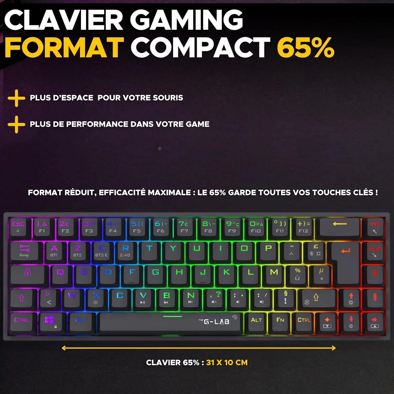The G-Lab Keyz Titanium WL Juhtmevaba Klaviatuur (FR-QWERTY) - Must - Pilt 2