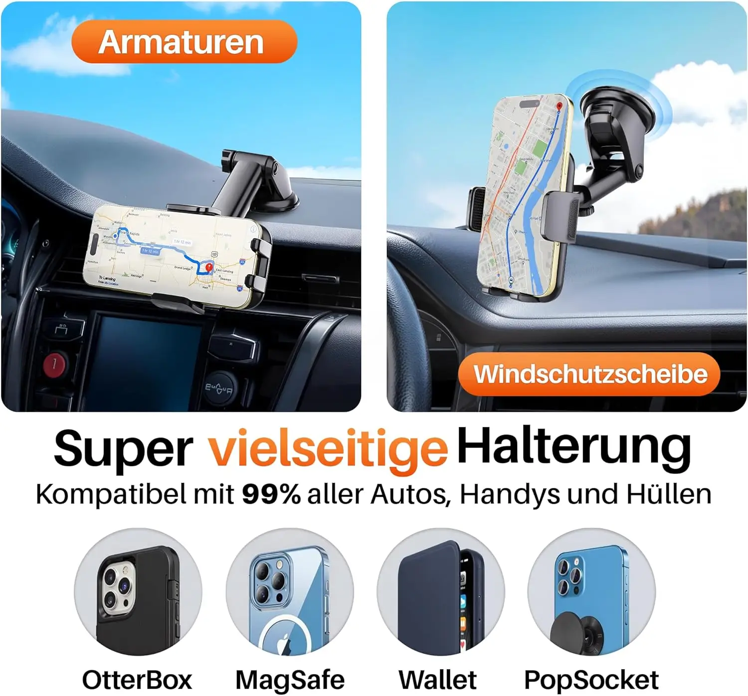 Portentum Vaakumiga Telefonihoidja Autosse- Must - Pilt 3