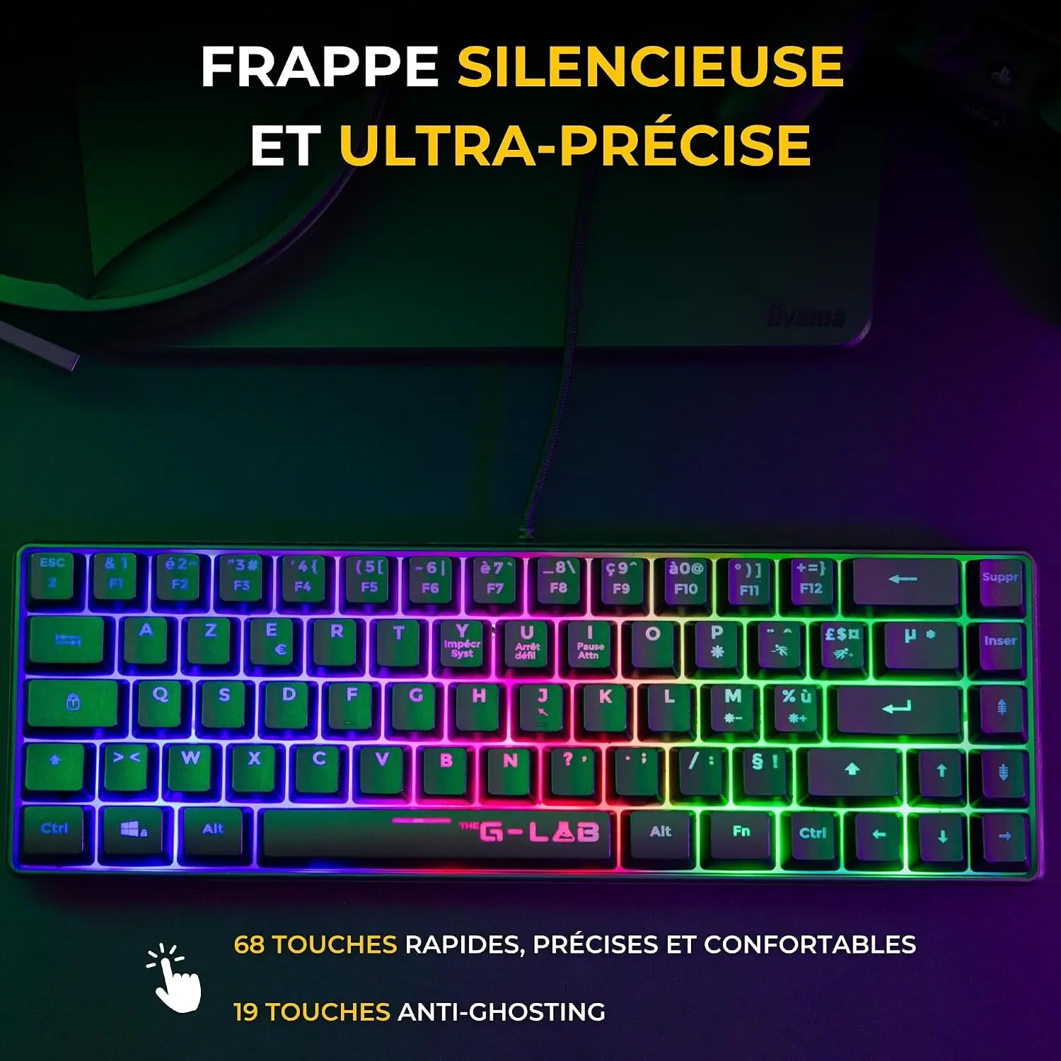 The G-Lab Keyz Hydrogen poolmehaaniline juhtmega RGB mänguriklaviatuur 60%- Must - Pilt 3