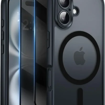 Qasyfanc ümbris+2tk kaitseklaas iPhone 16- Must