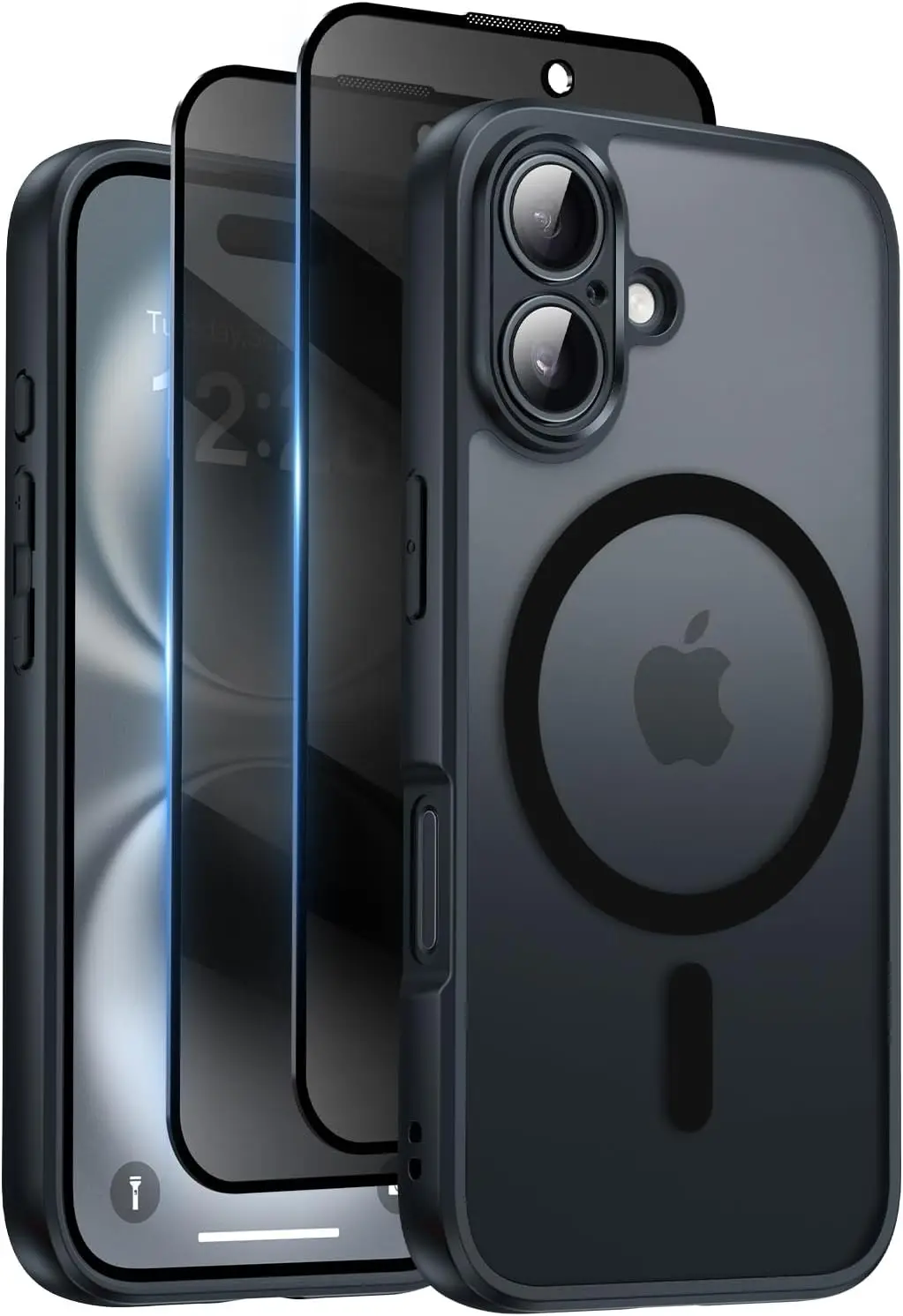 Qasyfanc ümbris+2tk kaitseklaas iPhone 16- Must