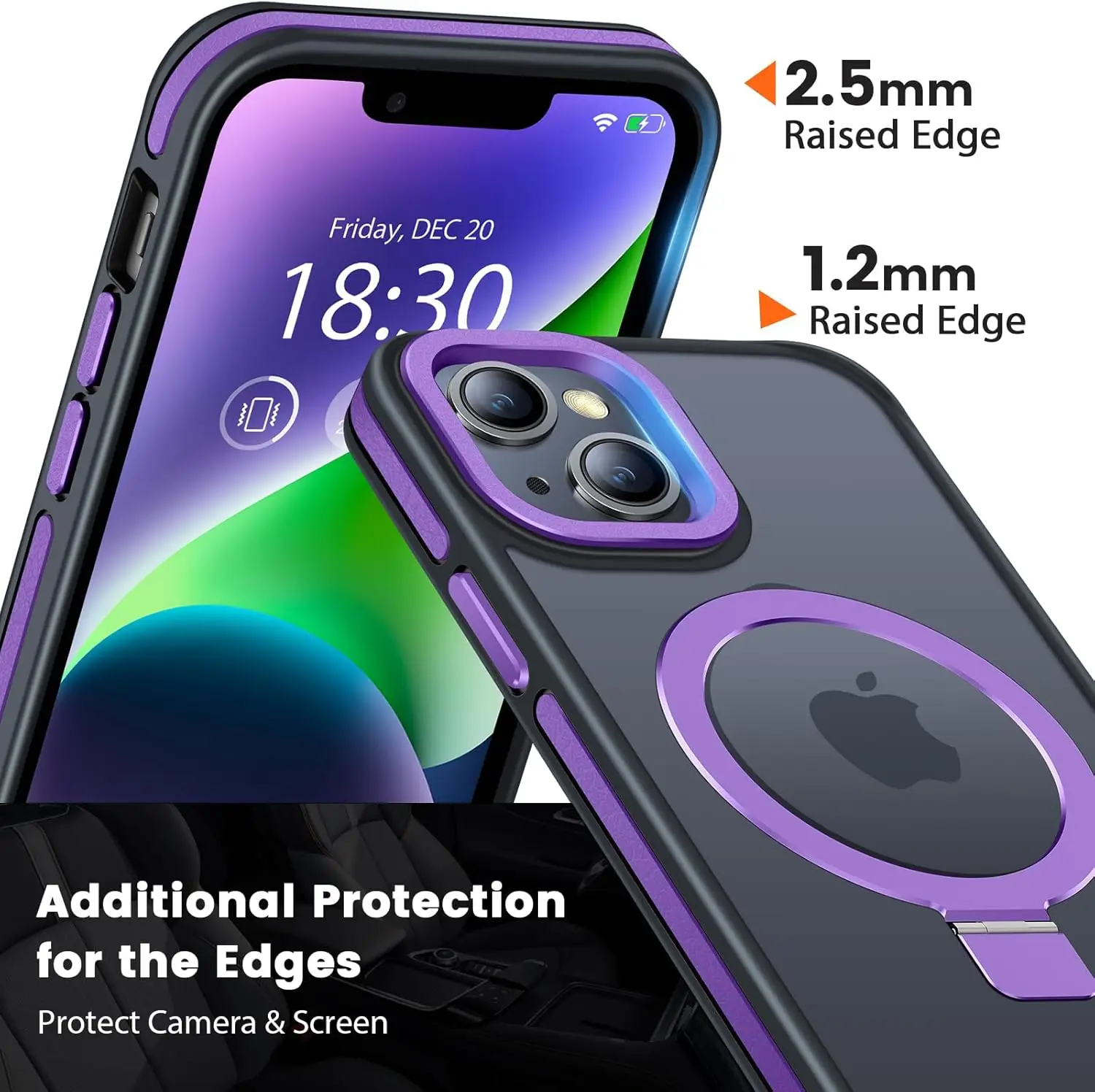 BENTIACC magnetrõngaga ja statiiviga matt kaitseümbris iPhone 13/14 - Tumelilla - Pilt 5