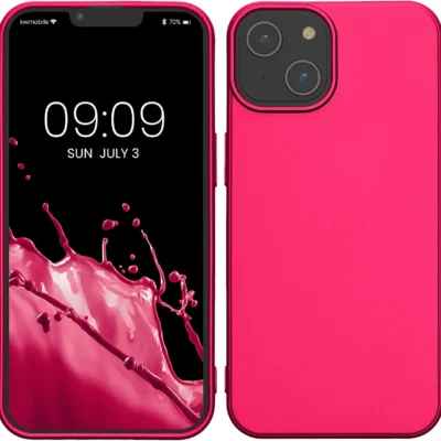 kwmobile metallse läikega roosa silikoonist kaitseümbris iPhone 14