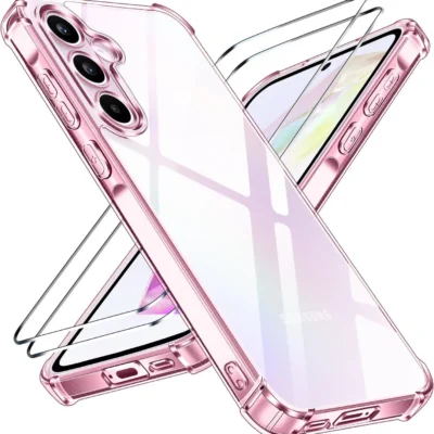 Ivoler Samsung Galaxy A55 5G Kaitseümbris+Kaitseklaas- Läbipaistev/Roosa