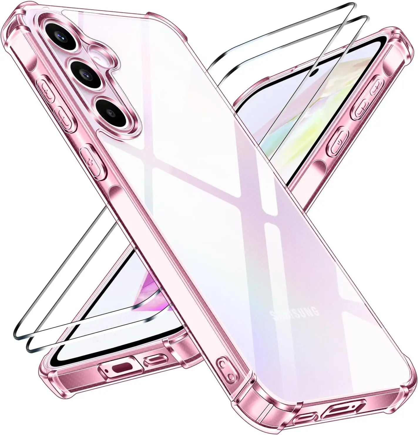 Ivoler Samsung Galaxy A55 5G Kaitseümbris+Kaitseklaas- Läbipaistev/Roosa