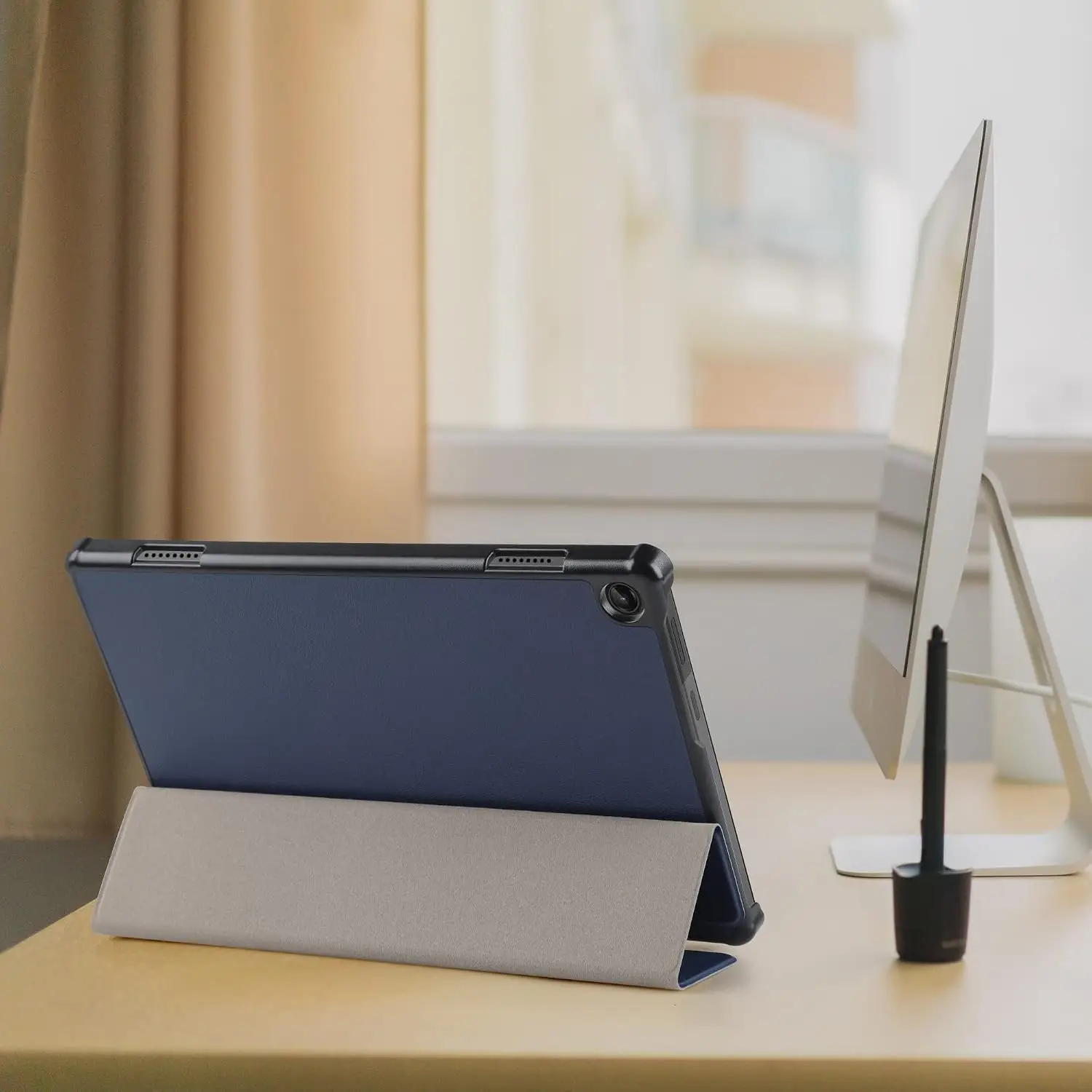 WD&CD õhuke kunstnahast kaitseümbris Lenovo Tab M10 jaoks - Sinine - Pilt 6