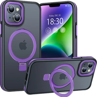 BENTIACC magnetrõngaga ja statiiviga matt kaitseümbris iPhone 13/14 – Tumelilla