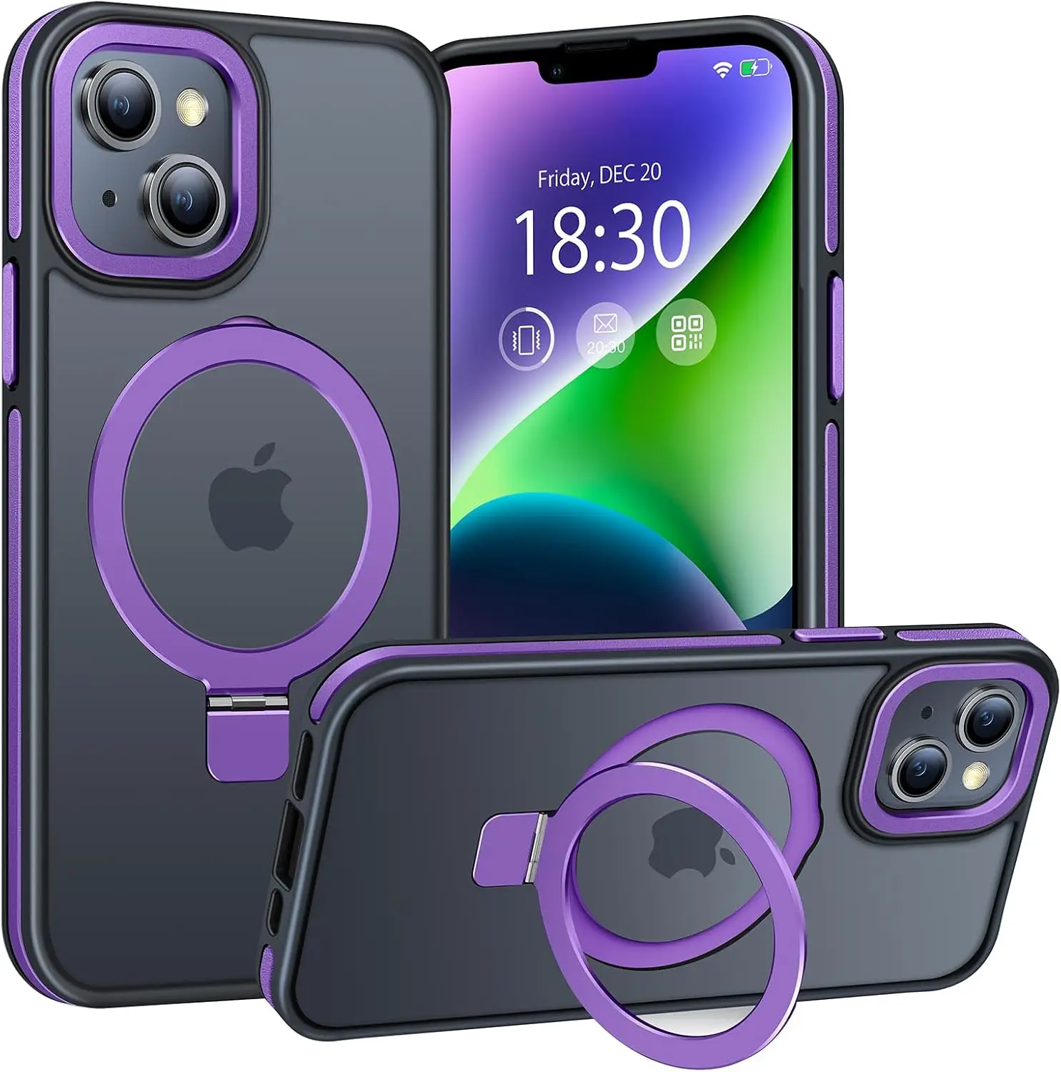 BENTIACC magnetrõngaga ja statiiviga matt kaitseümbris iPhone 13/14 - Tumelilla
