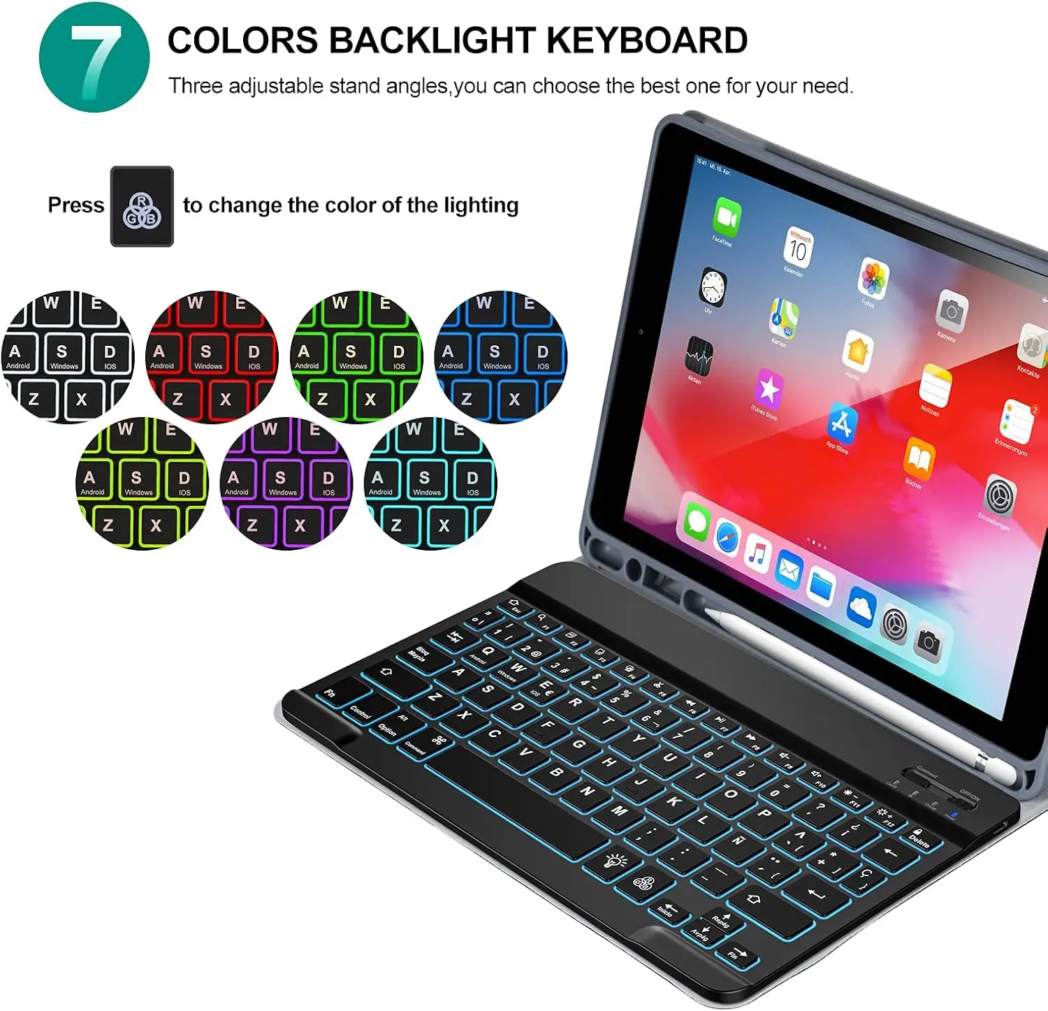 Qoosea hispaania klaviatuuriga kaitseümbris iPad 10,2"/Pro 10,5"/Air 3 - Pilt 7