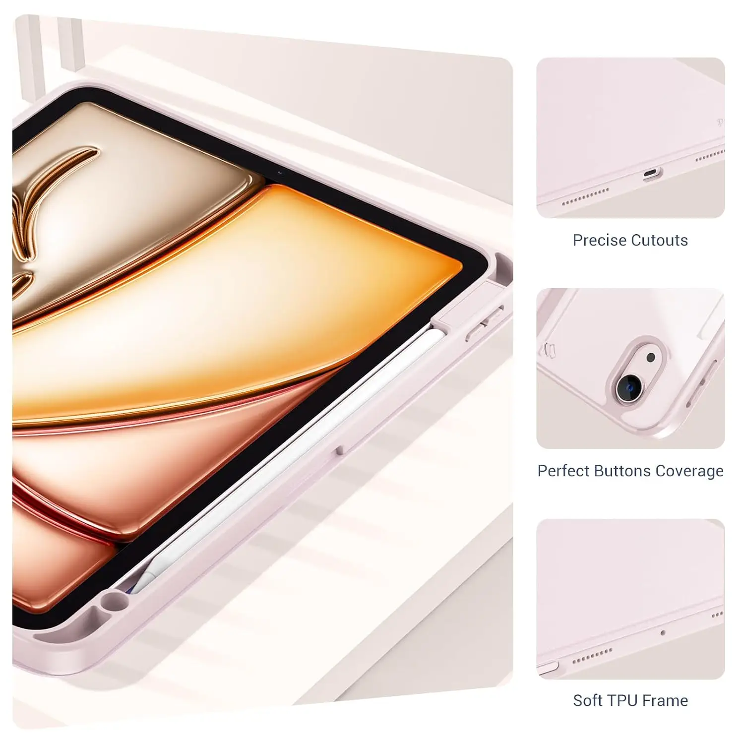 ProCase Smart Case kaitseümbris iPad Air 11" M2 (2024) - Roosa - Pilt 5