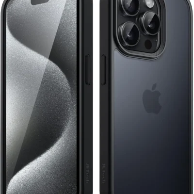 JETech matt kaitseümbris iPhone 15 Pro Max telefonile – Must