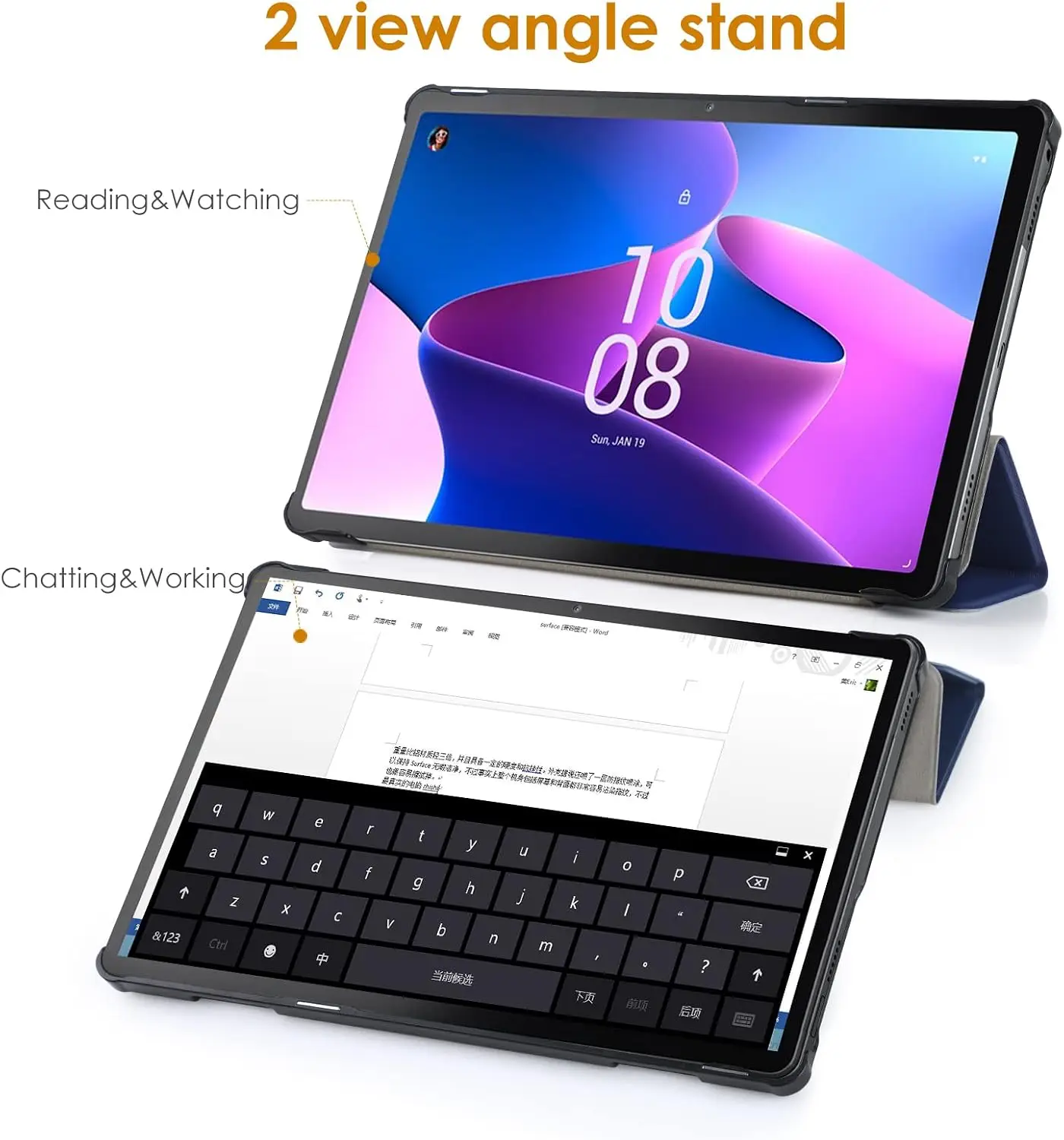 WD&CD õhuke kunstnahast kaitseümbris Lenovo Tab M10 jaoks - Sinine - Pilt 4