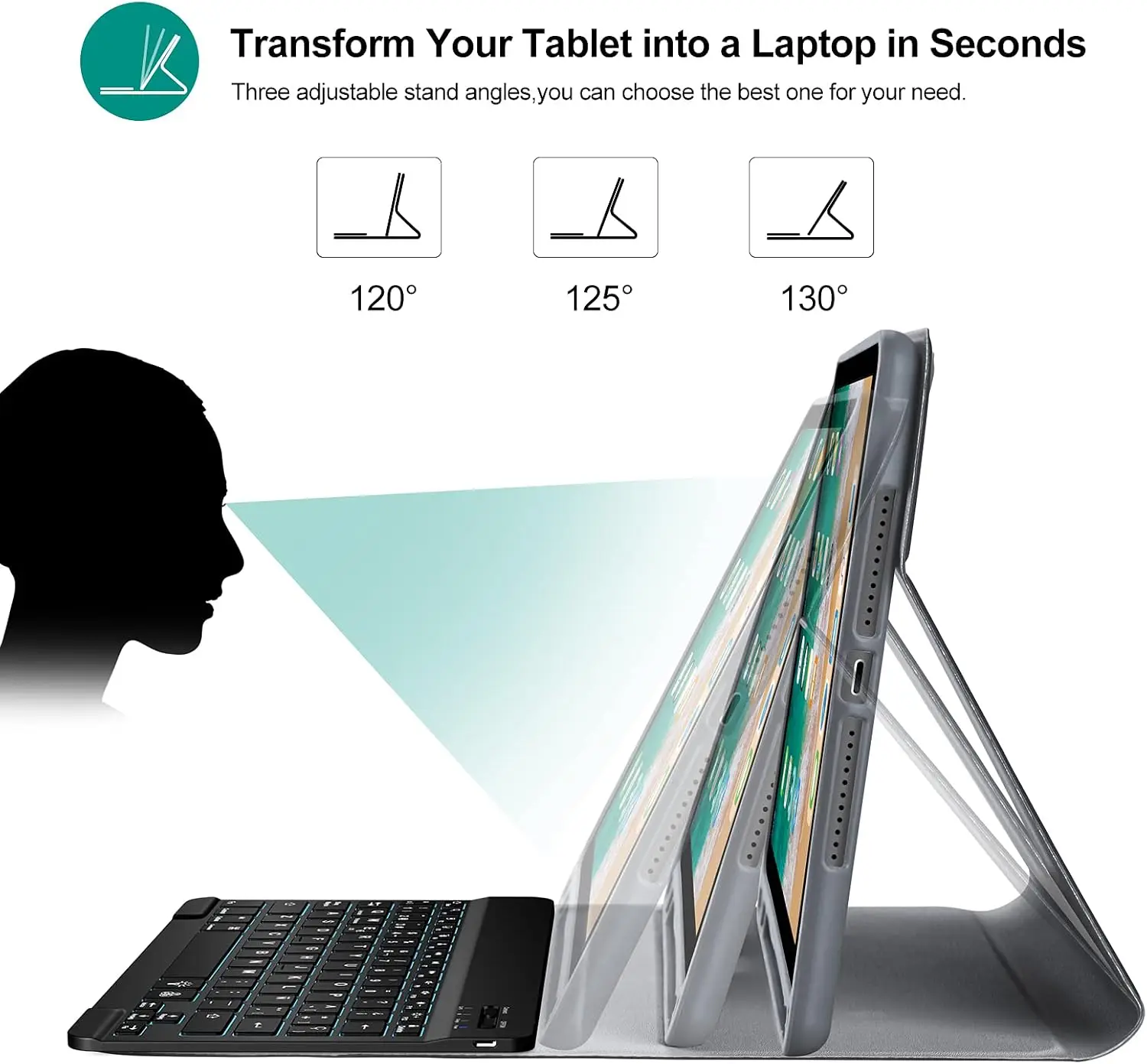 Qoosea hispaania klaviatuuriga kaitseümbris iPad 10,2"/Pro 10,5"/Air 3 - Pilt 3