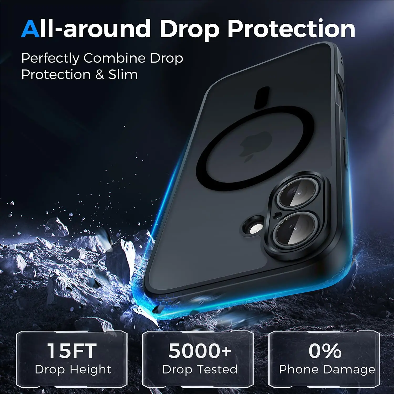 Qasyfanc ümbris+2tk kaitseklaas iPhone 16- Must - Pilt 4