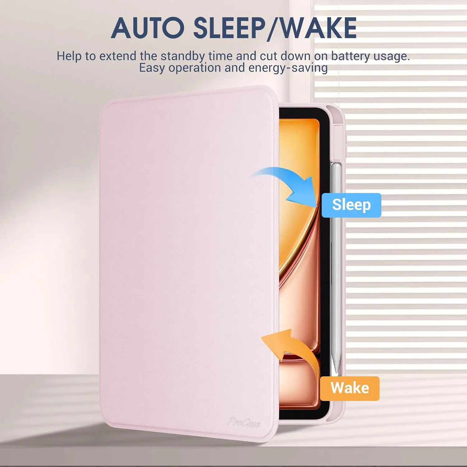 ProCase Smart Case kaitseümbris iPad Air 11" M2 (2024) - Roosa - Pilt 4