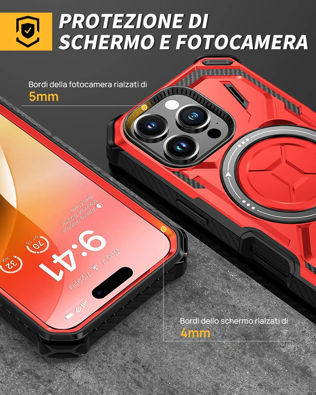 Lanhiem 360° statiiviga põrutuskindel kaitseümbris iPhone 16 Pro telefonile - Punane - Pilt 5