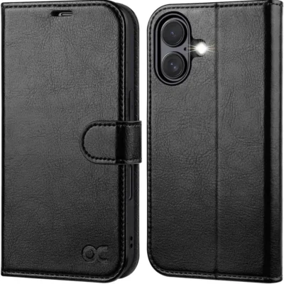 Ocase Kaarditaskuga Nahast Kaitseümbris Iphone 16- Must