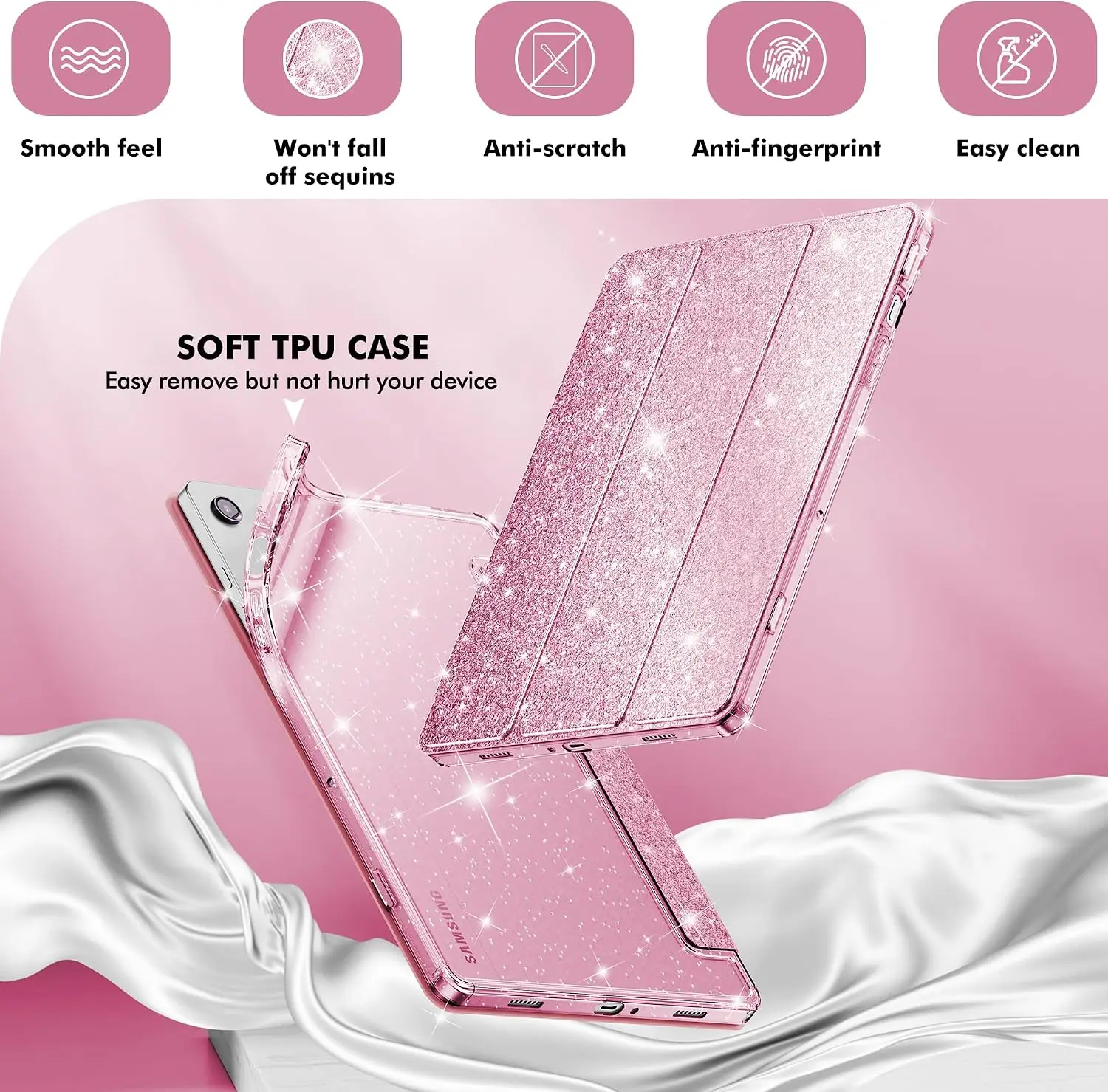 INFILAND kaitseümbris Samsung Galaxy Tab A9+ / A9 Plus 11" 2023 - Säraroosa - Pilt 4