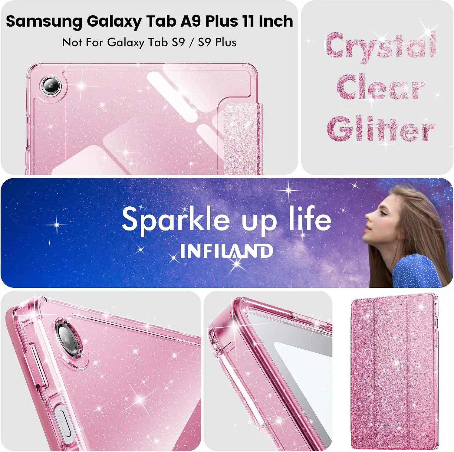 INFILAND kaitseümbris Samsung Galaxy Tab A9+ / A9 Plus 11" 2023 - Säraroosa - Pilt 7