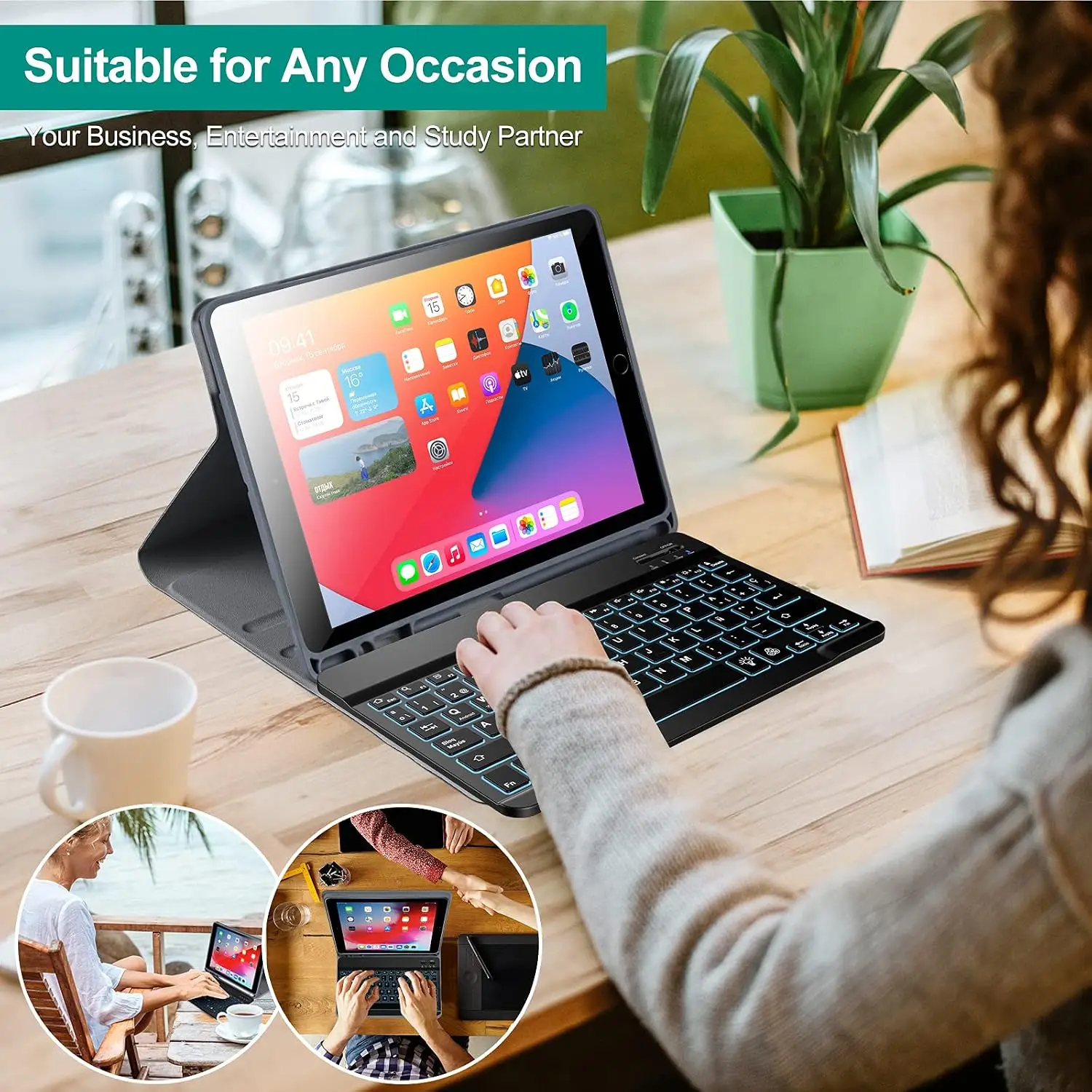 Qoosea hispaania klaviatuuriga kaitseümbris iPad 10,2"/Pro 10,5"/Air 3 - Pilt 6