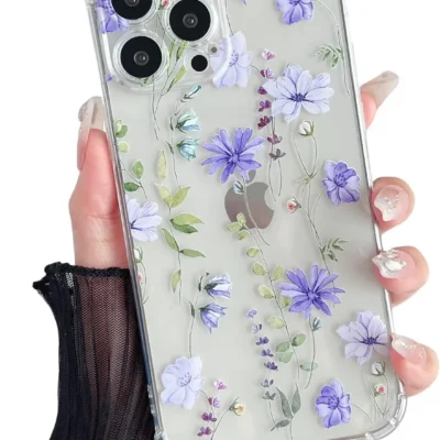 DEFBSC läbipaistev sinise lillemustriga kaitseümbris iPhone 15 Pro Max