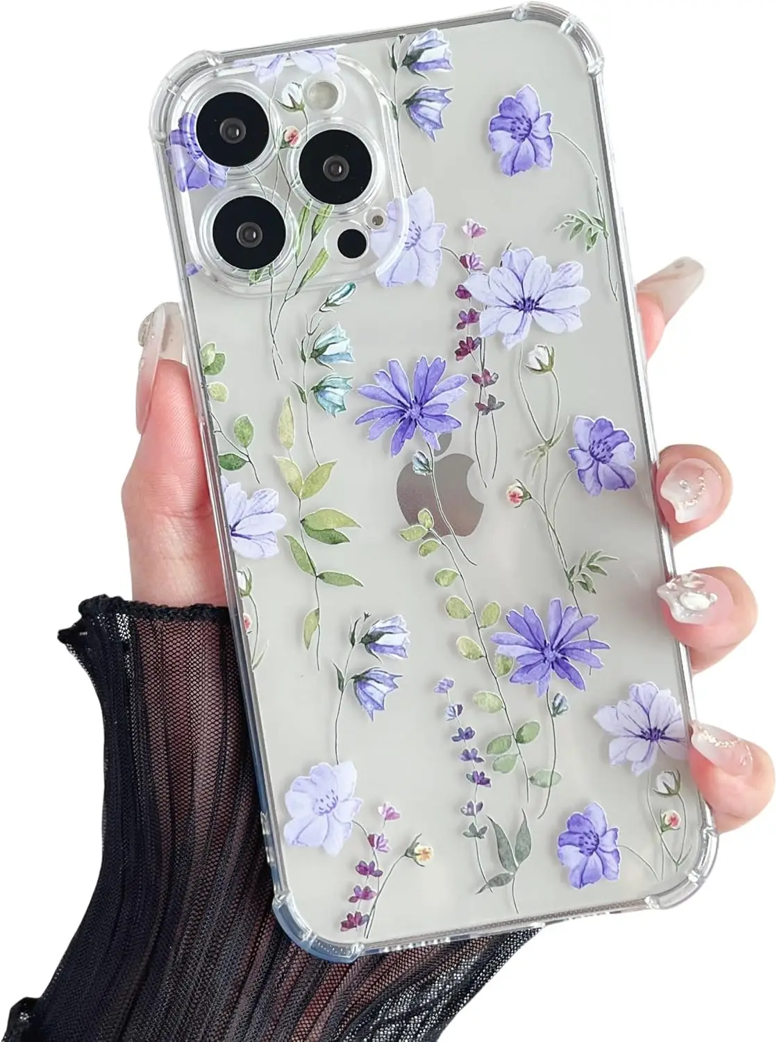 DEFBSC läbipaistev sinise lillemustriga kaitseümbris iPhone 15 Pro Max